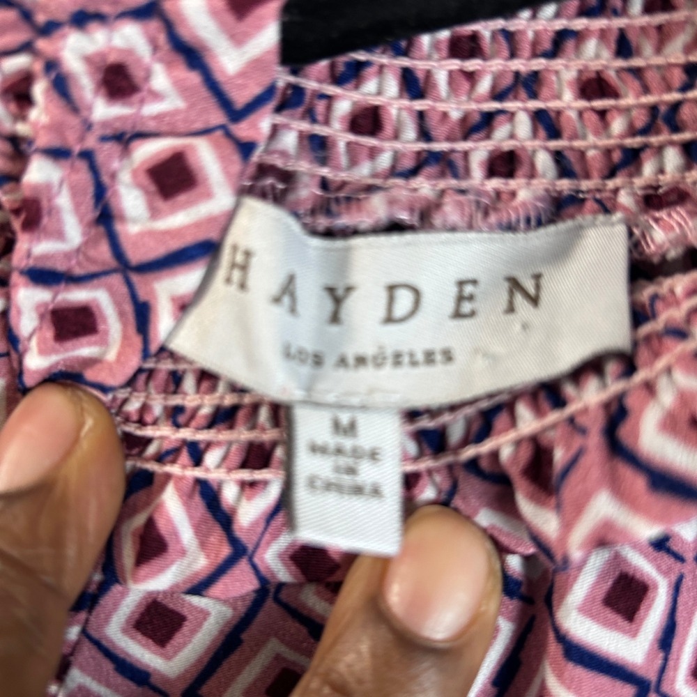 Hayden Los Angeles Maxi Dress Pink Geometric Smocked Mock Neck Medium - Picture 6 of 9